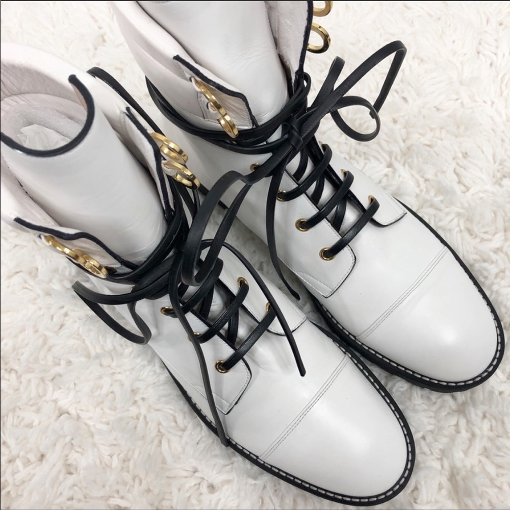 Stuart Weitzman Lexy White Combat Boots